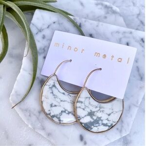 White Howlite Round Hoop Marble and gold Earrings Hoops by Minor Metal.